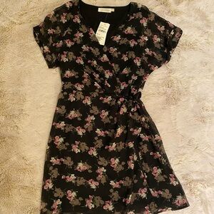 All in Favor black floral wrap dress
